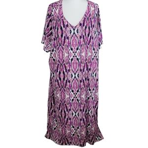 Catherine's Tribal Print Boho Tie Dye Short Sleeve Maxi Dress in 3X (26/28)
